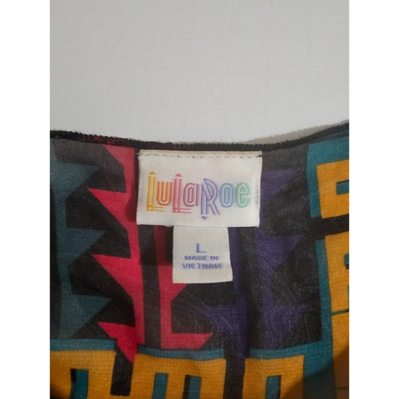 LuLaRoe Monroe Cardigan Kimono Red Fringe, Geometric Print Women's Sz Large - Picture 3 of 5